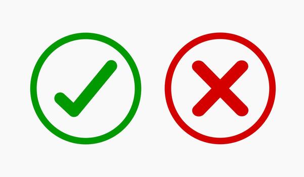 Red cross and Green check mark sign, An image of a red grunge x, check mark and cross mark isolated, Check mark and red cross icon vector