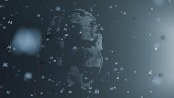 estructura metálica robot cabeza exploración mediante denso flotante ai señales en ciberespacio video