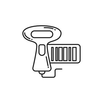 Thin line icon of scanning a bill for market payment, representing cashless checkout, barcode scanning, and digital transactions. Perfect for fintech, retail apps, and e-commerce. vector