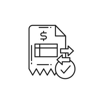 Thin line document with dollar symbol and circular arrow, representing auto-billing, recurring payments, and automatic invoices. Ideal for fintech apps, subscriptions, and online billing systems. vector