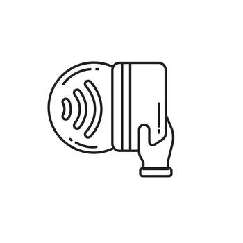 Thin line credit card with WiFi symbol, representing contactless payments, wireless transactions, and digital banking. Ideal for fintech, e-wallets, and cashless checkout systems. vector