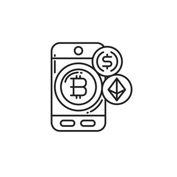 Thin line smartphone with Bitcoin symbol, representing crypto payments, digital currency, and mobile trading. Ideal for fintech apps, blockchain wallets, and cryptocurrency platforms. vector