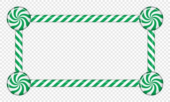Rectangle candy cane frame with green and white striped lollipop pattern. illustration. vector
