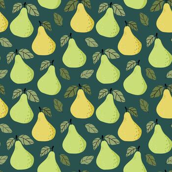 Simple pear pattern. Dark green background. vector