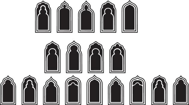 islámico arco ventana marco colección en varios estilos para mezquita arquitectura vector