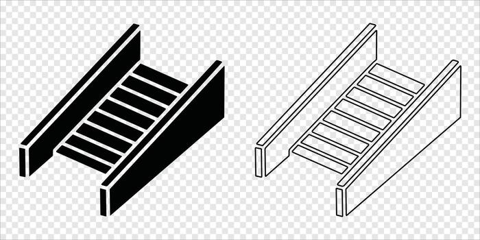 Escalator in 3D isometric view Silhouette and Outline vector