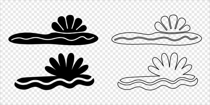 Seashells with wavy lines representing water Silhouette and Outline vector
