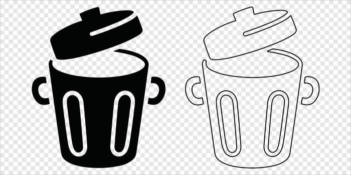 Trash can with hinged lid and vertical slats Silhouette and Outline vector