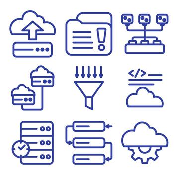 conjunto de líneas íconos para desarrollador herramientas y saas vector