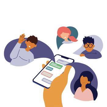 conectando el multitud. fácil comunicación, instante mensajería, y digital comunidad edificio. grupo charla vector