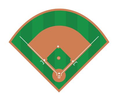 Top-down illustration of a baseball field layout showing bases, foul lines, and outfield boundaries vector