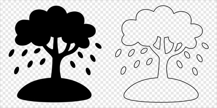 Tree with raindrops on circular base Silhouette and Outline vector