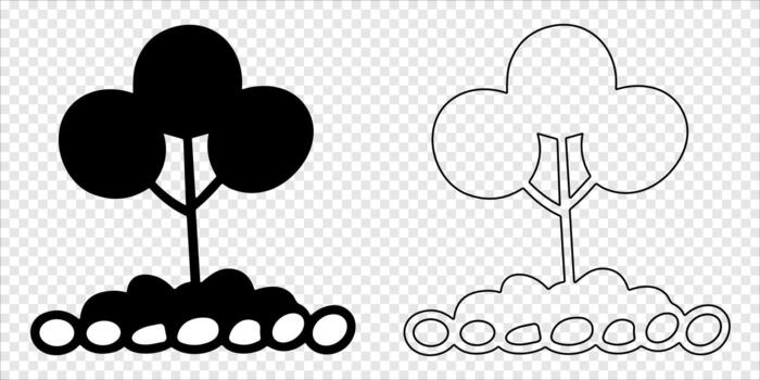 Tree with cloud canopy and segmented trunk Silhouette and Outline vector