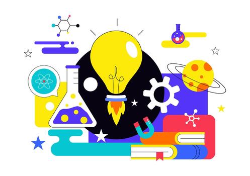 Ciencias evento ilustración demostración químico experimentos y investigación conceptos en plano diseño vector