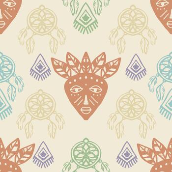 Artistic pattern of masks and dreamcatchers vector