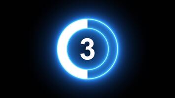 neon nedräkning timer från 5 till 0 sekunder verklig tid animering isolerat på svart bakgrund video