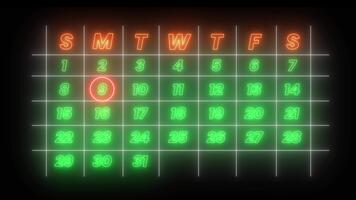 destacando fecha número 9 9 en un calendario animación aislado en negro antecedentes video