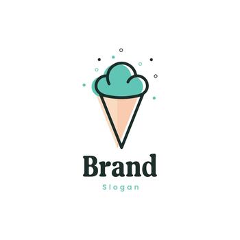 Minimal cloud ice cream logo with clean lines and soft colors, ideal for branding and playful visual identities. vector