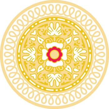 a circular design with a yellow and red flower vector