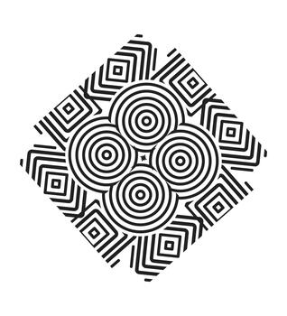 Intricate geometric pattern with concentric circular motifs and angular line elements arranged in a symmetrical decorative composition vector