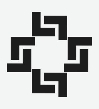 Minimal angular geometric motif with interlocking corner shapes forming abstract symmetrical pattern vector