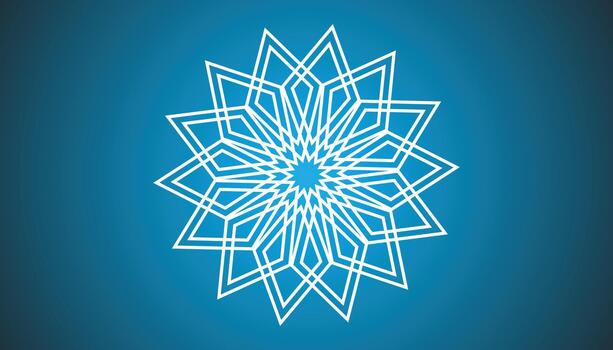 Geometric star pattern with overlapping angular white line shapes forming a symmetrical modern decorative motif on a blue background vector