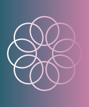 Minimal overlapping circular pattern with soft pink lines on blue to purple gradient background representing balance harmony geometry and abstract design suitable for modern decoration or background vector