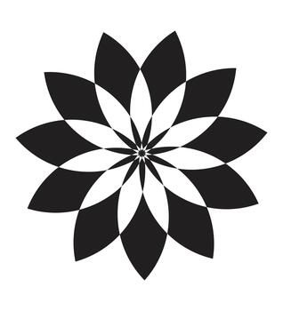 geométrico floral motivo con superposición pétalo formas en negrita negro formando un simétrico moderno decorativo diseño en un blanco antecedentes vector