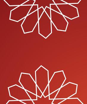 White geometric mandala border pattern with elegant polygon star symmetry on red gradient background suitable for islamic decoration luxury template modern abstract background and ornamental design vector