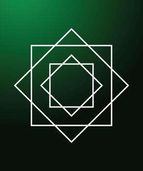 moderno geométrico resumen diseño con en capas superposición cuadrado formas en blanco líneas en oscuro verde degradado antecedentes representando equilibrar estructura mínimo simetría y concepto Arte vector