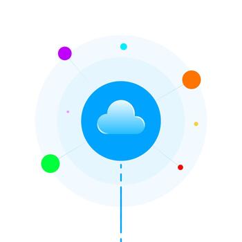 illustration of cloud connected by line to get data. cloud data retrieval or collection, synchronization, modern cloud computing processes. for technology, digital storage, networking, management vector