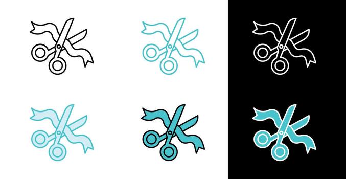 Scissors and ribbon icon for event inauguration and celebration in line and fill style vector