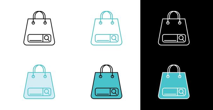 Shopping bag with search bar icon for online store and e commerce in line and fill style vector