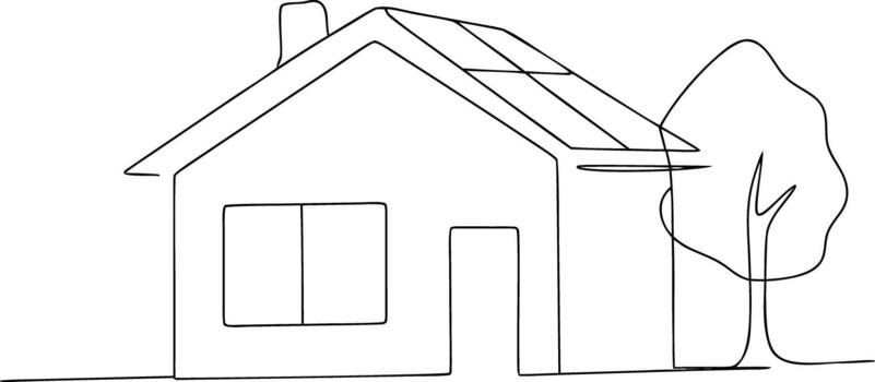 sencillo línea de un casa con un árbol línea sencillo negro y blanco vector
