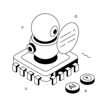 Isometric secure robotics system focusing on AI safety and cyber protection. vector