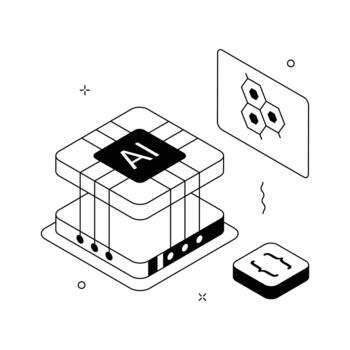 AI Technology Processing and Machine Intelligence Isometric Illustration. vector