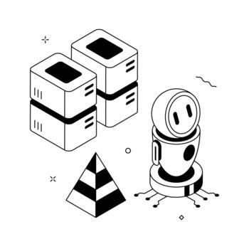 A modern isometric icon showing bot server management,. vector
