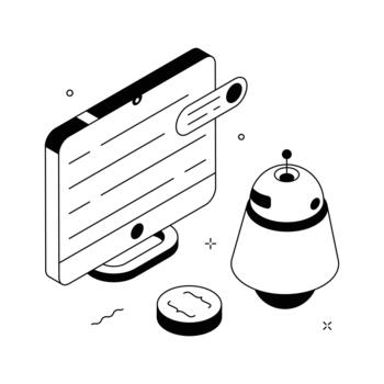 Isometric robot coding concept showing artificial intelligence programming. vector
