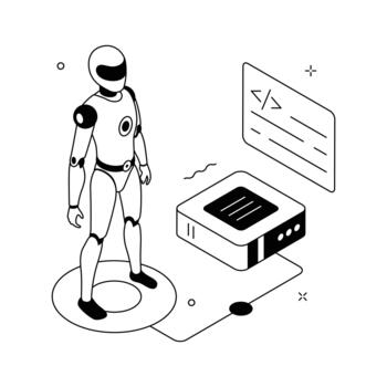 An eye catching isometric icon of robot software in modern design style. vector