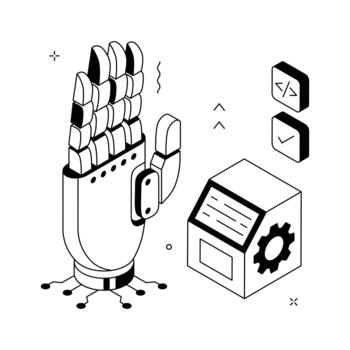 Isometric robotic hand depicting advanced prosthetics, robotic engineering. vector