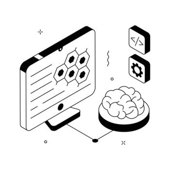 A trendy isometric illustration of machine learning algorithm and Ai model. vector