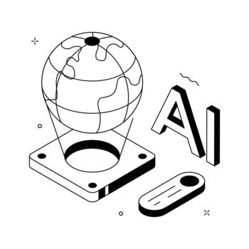 futurista isométrica holograma globo representando artificial inteligencia visualización. vector