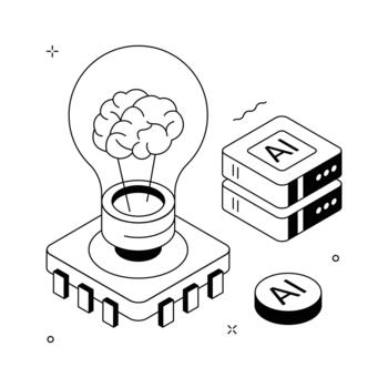 Isometric AI innovation concept representing creativity and smart solutions. vector