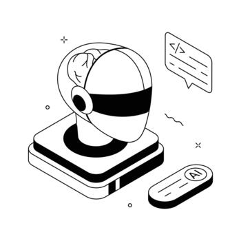 isométrica ilustración representando ai software desarrollo, máquina aprendizaje codificación. vector