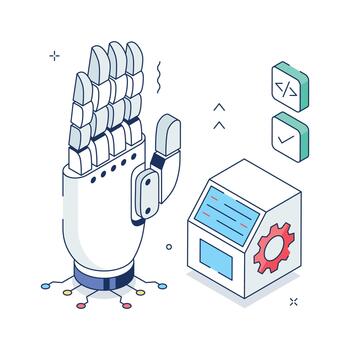 Robotic hand and coding interface illustration vector