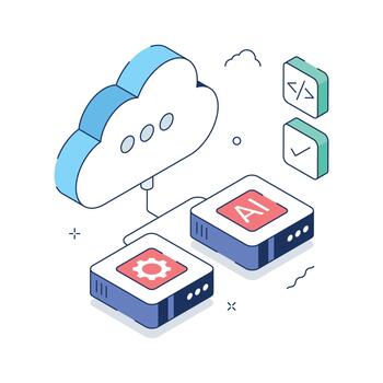 nube establecido artificial inteligencia informática y datos Procesando isométrica ilustración vector