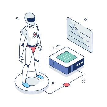 Robot illustration with computer code vector