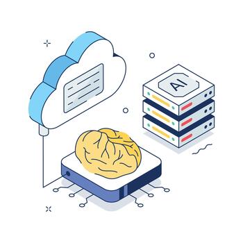 isométrica nube redes motorizado por artificial inteligencia y inteligente datos fluir, vector