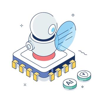 AI robot illustration on microchip vector