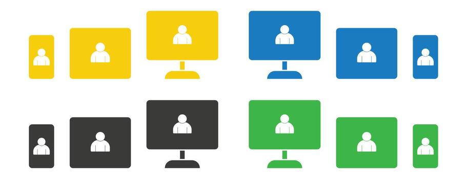 User profile icons across multiple devices, responsive design concept, technology graphic vector
